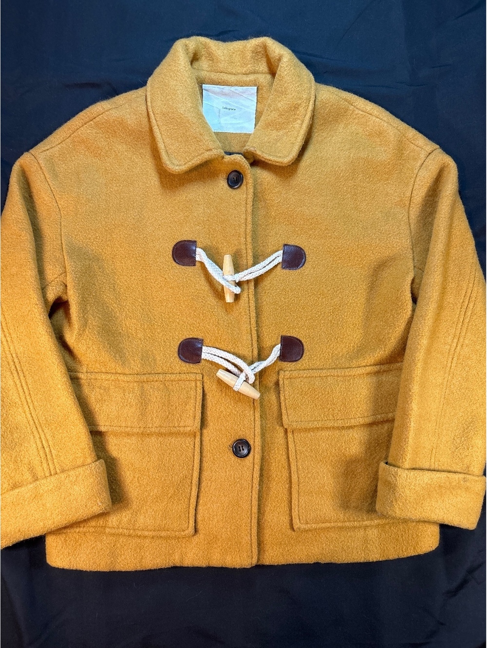 Lulu Grace Wool Hemp Toggle Jacket Mustard Gold Duffle Coat